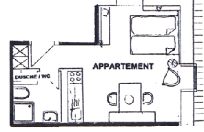 1-Raum-Appartement Wohnungsplan